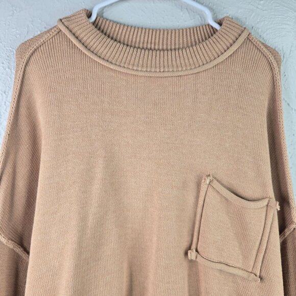 POL Slouchy Sweater Sz S Tan Cotton Knit Relaxed Oversized Boho Grunge Pull Over - Picture 5 of 13